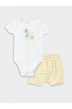 LC Waikiki Lw - Crew Neck Printed Baby Boy Snap-On Bodysuit and Shorts Set of 2