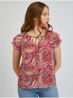 Orsay Red-Pink Ladies Patterned Blouse - Women