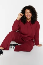 Trendyol Curve Claret Red Hooded Collar Relaxed Fit Knitted Camisole Plus Size Top-Bottom Set