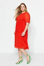 Trendyol Curve Red Woven Chiffon Dress with Balloon Sleeves