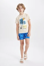 DEFACTO Boy 2-Piece Set Palm Printed Crew Neck Short Sleeve T-Shirt Swim Shorts