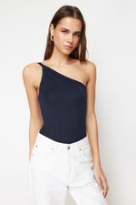 Trendyol Navy Blue Single Sleeve Stretch Snap Knitted Body