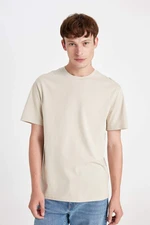 DEFACTO Men's Beige New Regular Fit Regular Cut Crew Neck Cotton Short Sleeve Basic T-Shirt