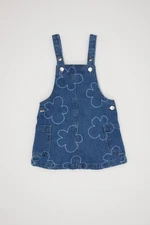 DEFACTO Baby Girl Blue Floral Patterned Buttoned Jean Overalls