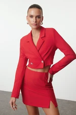 Trendyol Red Crop Stone Button Detailed Woven Jacket