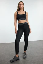 Trendyol Black Tie and Slogan Elastic Detailed Full Length Knitted Sports Leggings