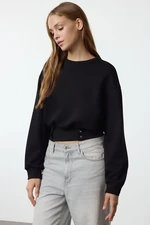 Trendyol Black Snap Fastener Relaxed Crop Thick Knitted Sweatshirt