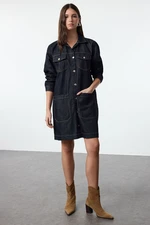 Trendyol Dark Blue Regular Denim Trench Coat