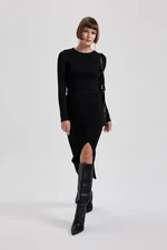 DEFACTO Fitted Slit Shiny Fabric Knitwear Midi Skirt