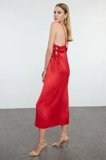 Trendyol Red Window/Cut Out Detailed Bow Satin Woven Elegant Evening Dress