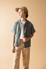 DEFACTO Boy Oversize Fit Polo Neck Waffle Short Sleeve Shirt