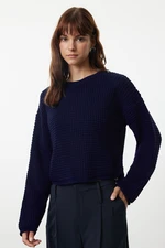 Trendyol Navy Blue Crop Wide Pattern Knitwear Sweater