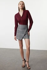 Trendyol Gray Double Breasted Woven Plaid Skirt