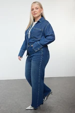 Trendyol Curve Blue High Waist Trouser Wide Leg Plus Size Jeans