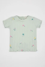 DEFACTO Baby Girl Crew Neck Floral Ribbed Camisole Short Sleeve T-Shirt