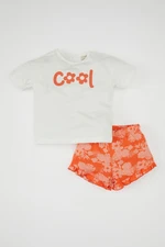 DEFACTO Baby Girl Printed Short Sleeve T-Shirt Shorts 2 Piece Set