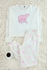 Trendyol Pink-Ecru 100% Cotton Star Patterned Knitted Pajama Set