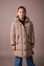 DEFACTO Girl's Water Repellent Plush Lining Long Coat