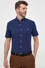 Košile Polo Ralph Lauren pánská, tmavomodrá barva, slim, s límečkem button-down