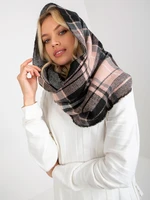 Light pink and black lady's checkered winter scarf