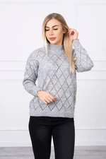 High-neckline sweater with a diamond pattern in gray color