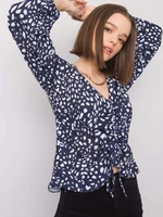 Women's navy blue blouse with print