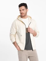 Ombre Men's BASIC unbuttoned hooded sweatshirt - cream