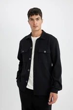 DEFACTO Black Regular Fit Regular Cut Polo Collar Twill Long Sleeve Shirt Jacket