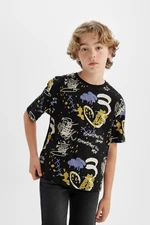 DEFACTO Boy's Oversize Fit Crew Neck Patterned Short Sleeve T-Shirt