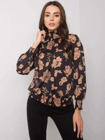 Black and camel floral blouse by Damik