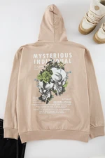 Trendyol Stone Oversize/Wide Cut Hooded Floral Printed Fleece Inside Sweatshirt