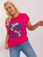 Plus size fuchsia blouse with short sleeves