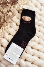 Thick cotton socks with teddy bear, black