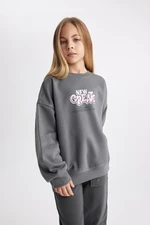 DEFACTO Girl's Oversize Fit Crew Neck Printed Soft Fuzzy Thick Sweatshirt