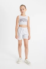 DEFACTO Girls' Ribbed Camisole Printed Athlete Shorts 2-Piece Set