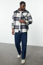 Trendyol Large Size Ecru Winter Checkered Lumberjack Shirt Jacket