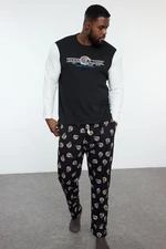 Trendyol Men's Black Regular Fit Printed Knitted Plus Size Pajama Set