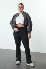 Trendyol Curve Grey High Waist Bell-bottom Knitted Trousers