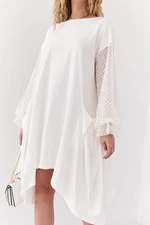 Asymmetrical oversize dress with transparent ecru sleeves