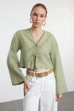 Trendyol Green Tie Detailed Striped Shirt