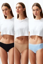 Trendyol Black-Skin-Blue 3-Pack Cotton Lace Detailed Comfortable Hipster Knitted Panties