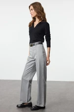 Trendyol Grey Stitch Detailed High Waist Wide Leg Trousers