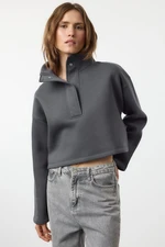 Trendyol Anthracite Comfort Fit Crop High Neck Snap Fast Fleece Knitted Sweatshirt