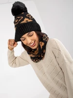 Women's black-camel winter hat with pompom