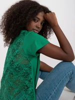 Dark green loose-fitting blouse with lace back