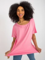 Pink women's basic blouse with an oversize cut