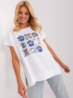 Women's blouse with white and navy blue print