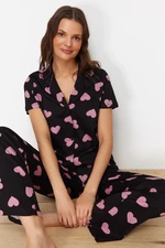 Trendyol Black 100% Cotton Heart Knitted Pajama Set