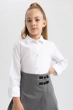 DEFACTO Girls White Poplin Long Sleeve School Shirt