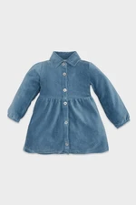 DEFACTO Baby Girl Long Sleeve Button Closure Corduroy Blue Velvet Dress